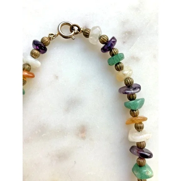 Vintage Beggars Bead Necklace Polished Multicolor Natural Stones  - 18 Inch - Picture 5 of 8